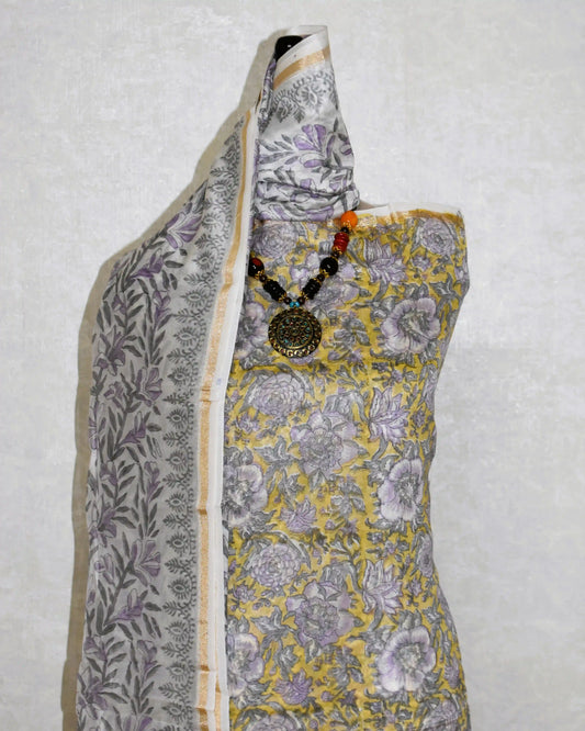 Timeless Chanderi Silk Suit with Floral Jaal Sanganeri Print