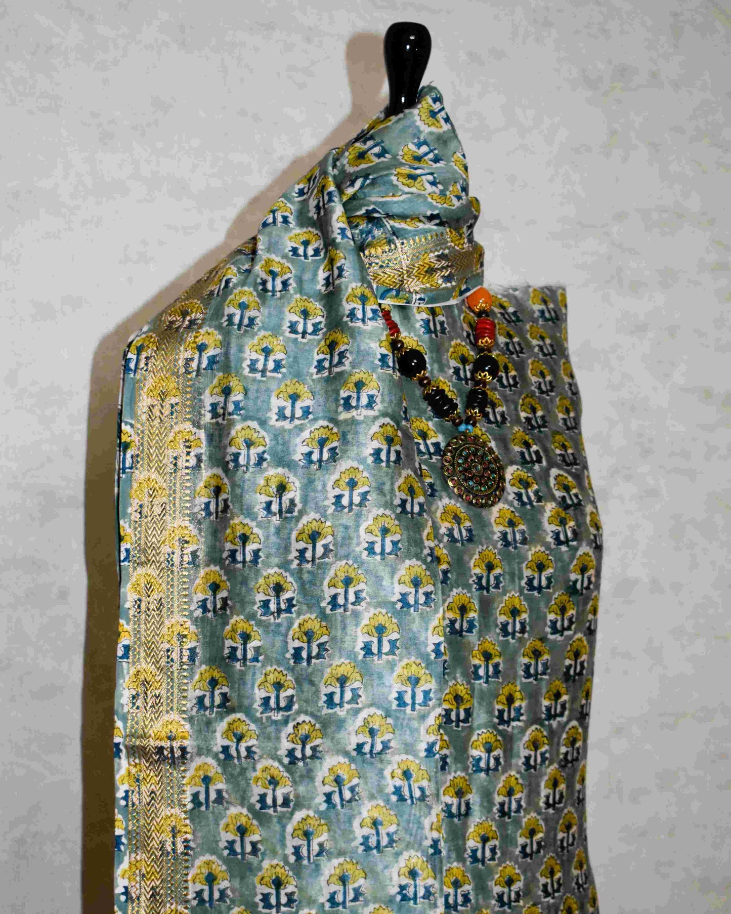 Sanganeri printed Maheshwari Silk Suit Set