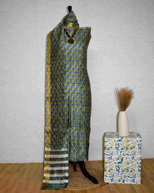 Sanganeri printed Maheshwari Silk Suit Set
