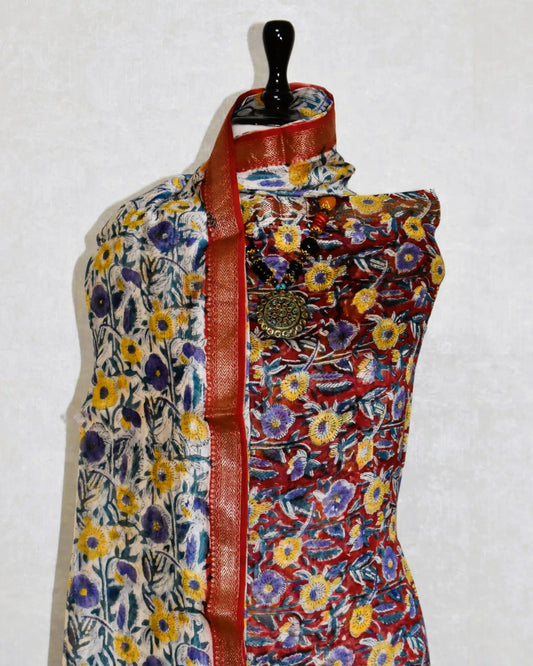 Sanganeri printed Maheshwari Silk Suit Set