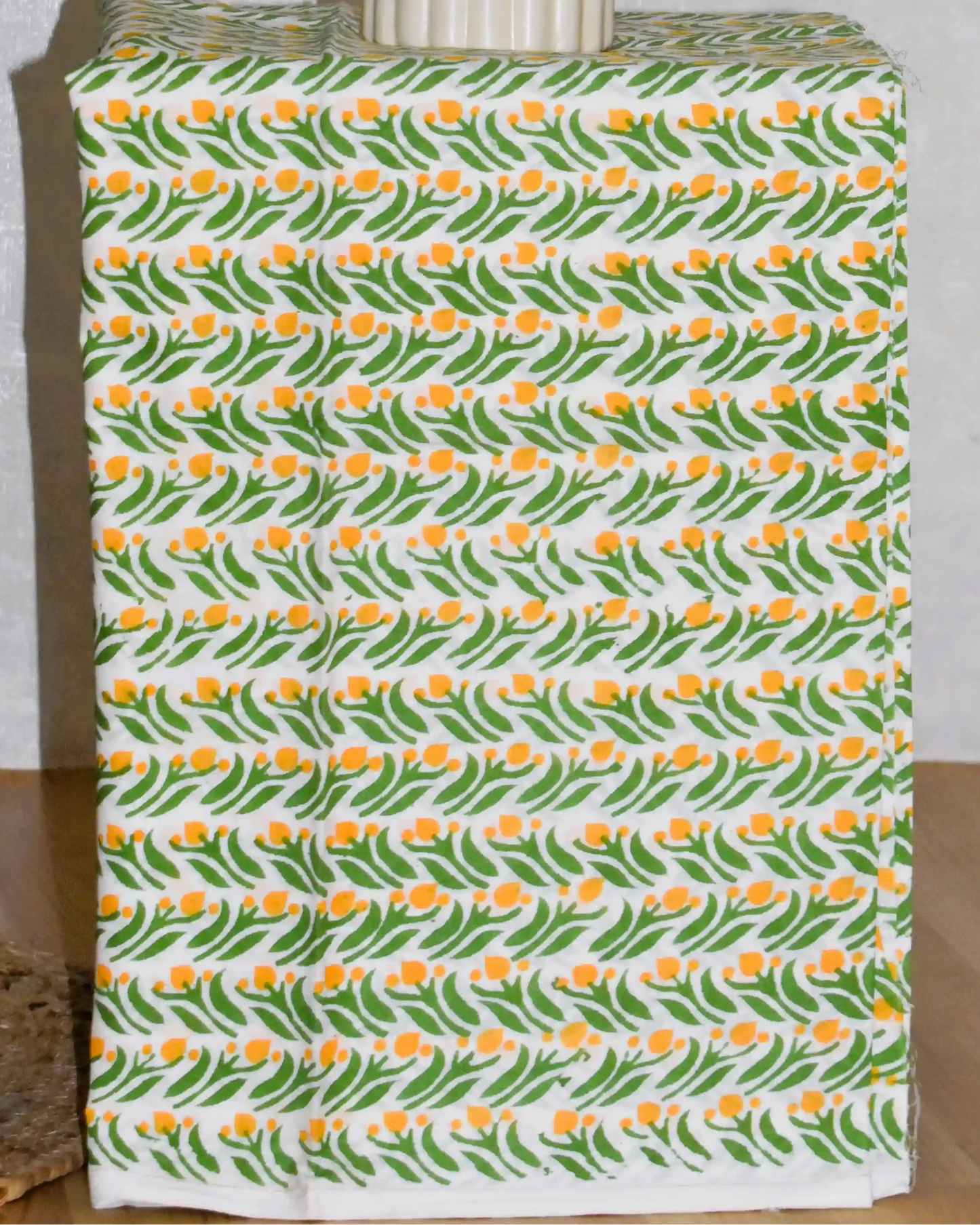 Sanganeri Green String of Flowers printed Maheshwari Silk Suit Set