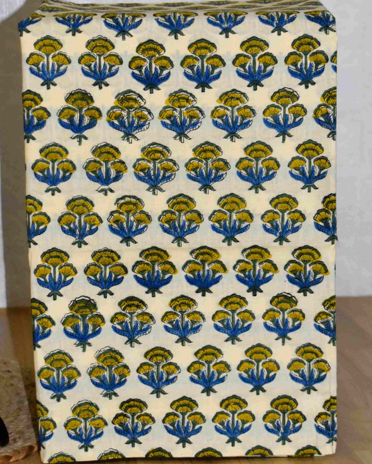 Temple Gold Bagru Floral Jaal Printed Maheshwari Silk Suit Set