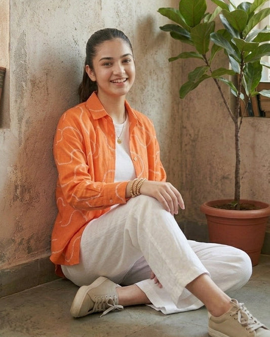 Coral Swirl Printed Oversized Casual Shirt