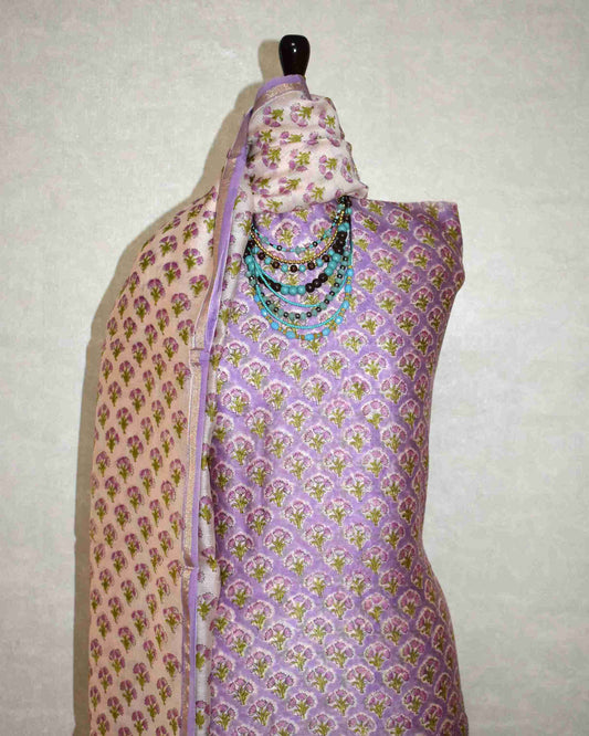 Hand Block Printed Chanderi Silk Suit