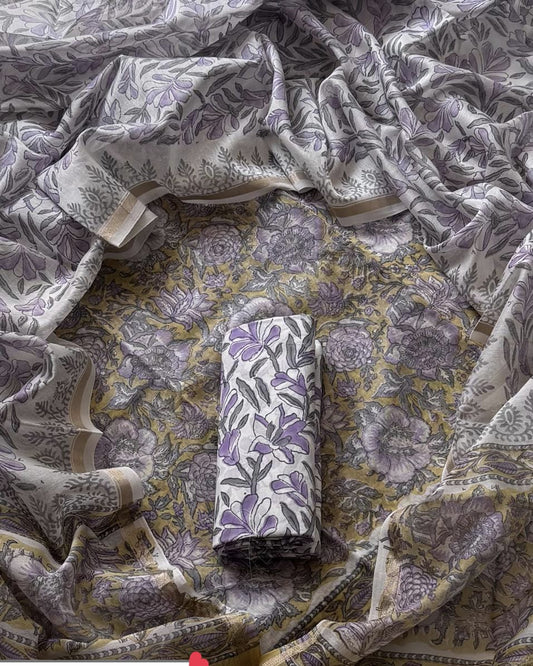 Timeless Chanderi Silk Suit with Floral Jaal Sanganeri Print