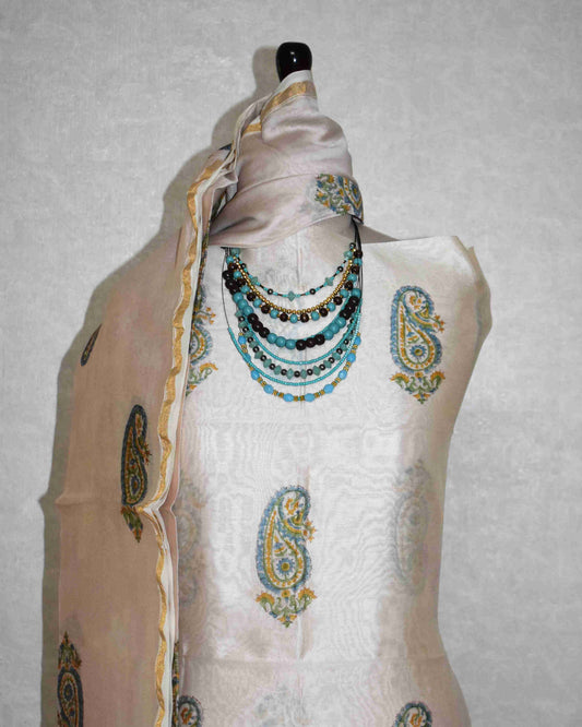 Hand Block Printed Chanderi Silk Suit