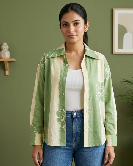 Olive Bloom Oversized Shirt
