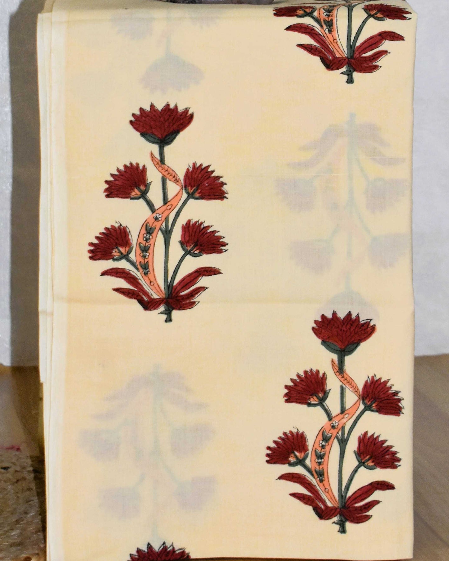 Red Sanganeri Floral Buti Print Maheshwari Silk Suit Set