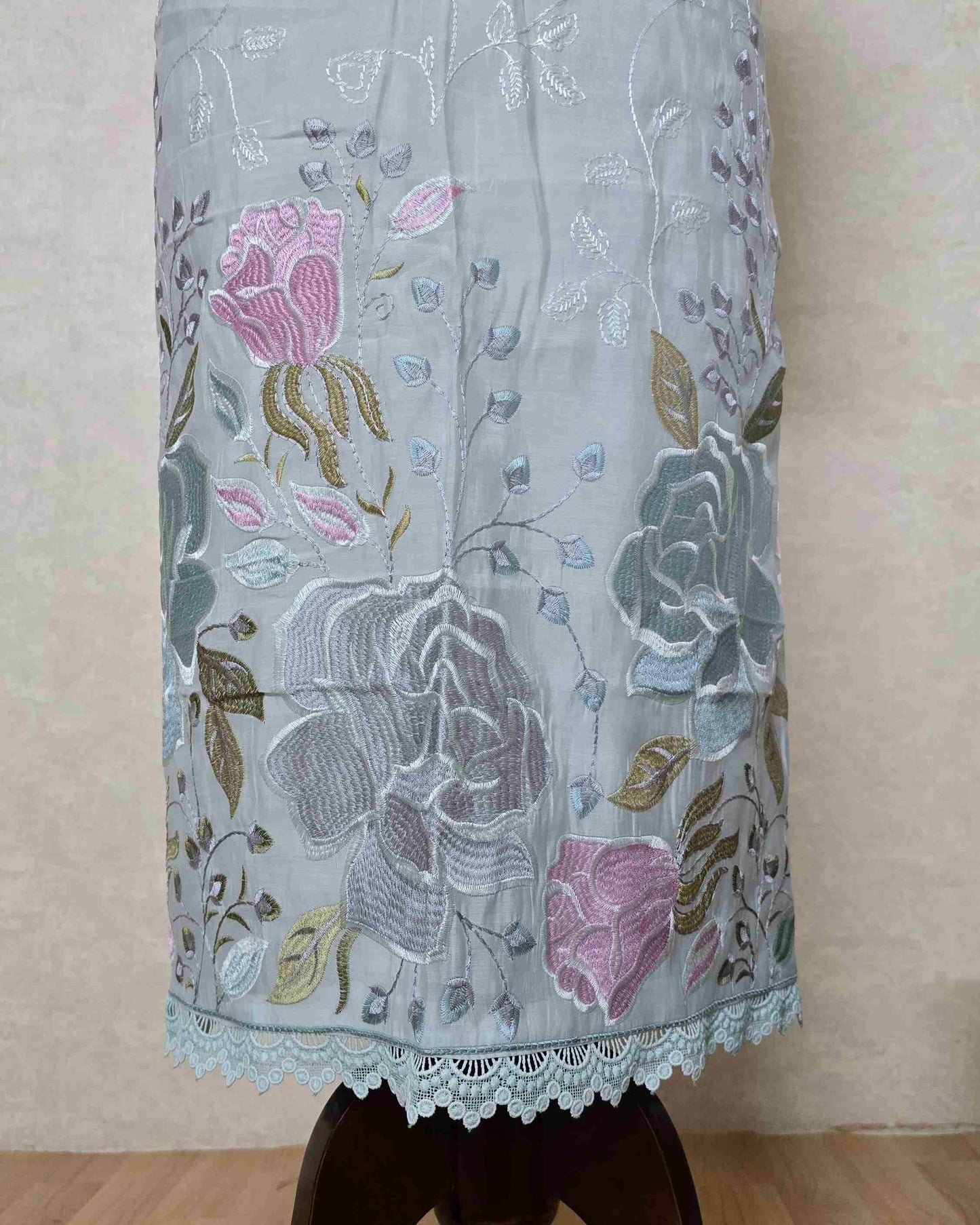 Powder Blue Bloom Embroidered Mal Chanderi Suit Set with Scalloped Dupatta