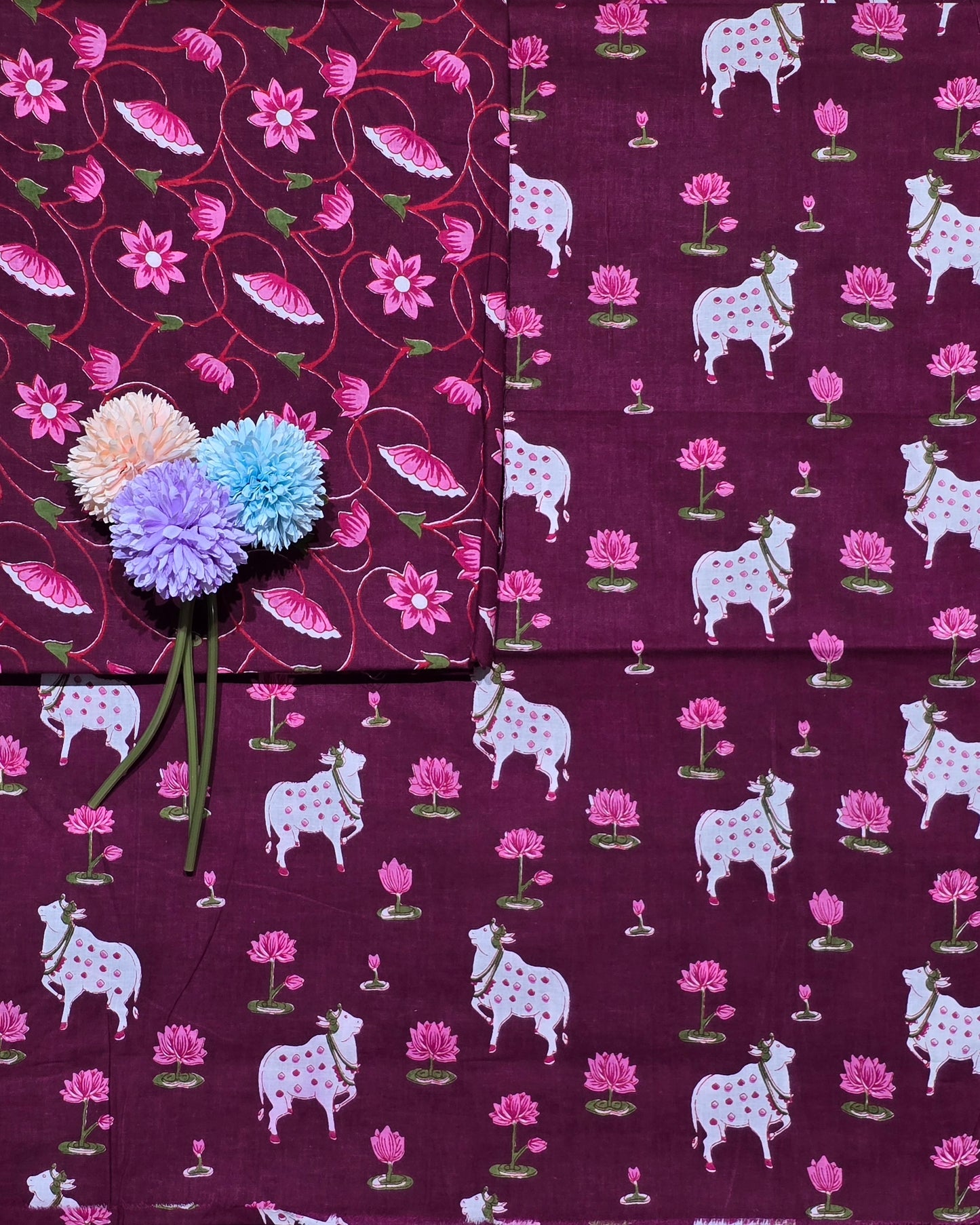 Pichwai Hand Block Printed Cotton Combo Set