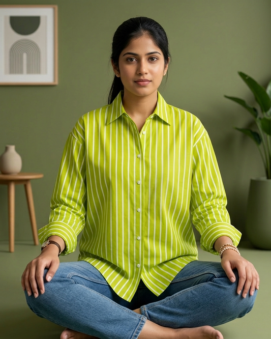 Lime Green Stripe Oversized Shirt