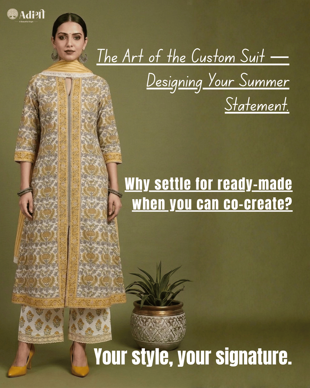 Yellow floral Ogee Hand Block Printed Cotton Suit with Crochet Lace Work and Malmal Dupatta