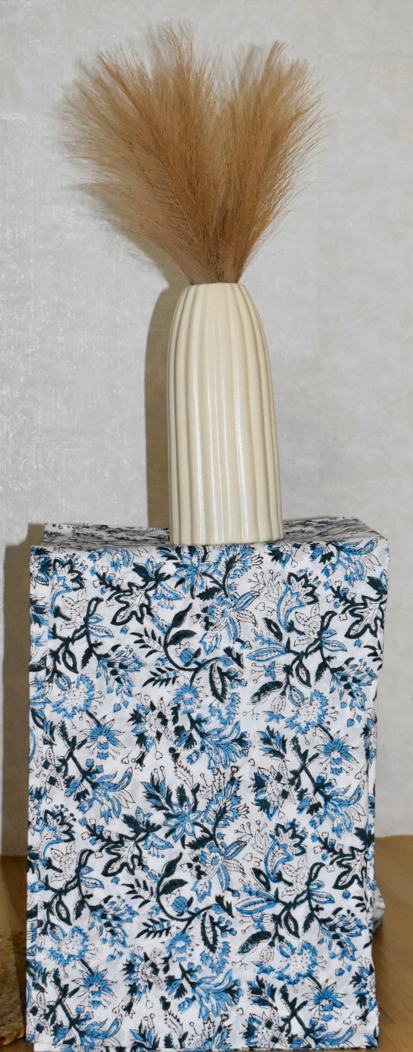 All-over Red Hybiscus Buti in Sky Blue Hand Block Printed Cotton Suit with Malmal Dupatta