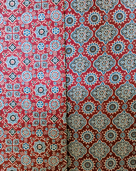 Red Ajrakh Printed Cotton Combo Set