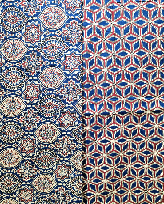 Blue Ajrakh Printed Cotton Combo Set