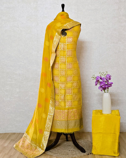 Yellow Banarasi Dola Silk Suit Set with Dola Silk Dupatta
