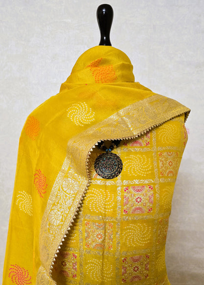 Yellow Banarasi Dola Silk Suit Set with Dola Silk Dupatta