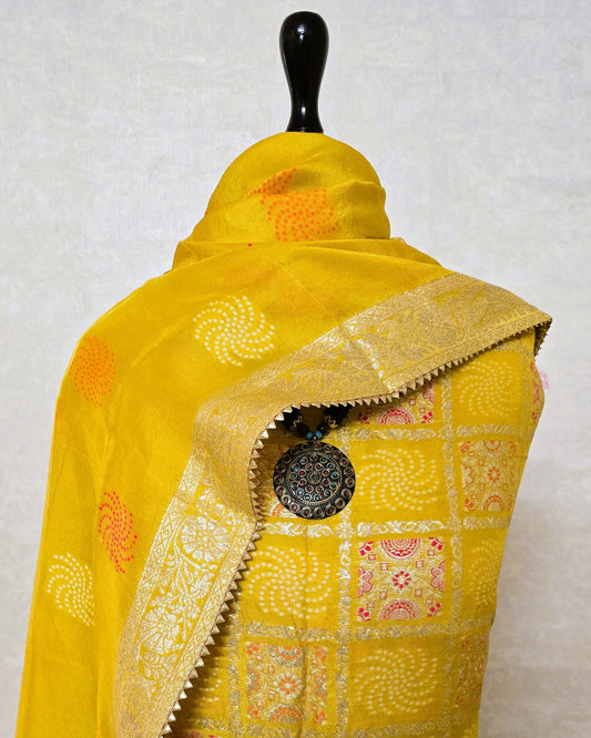 Yellow Banarasi Dola Silk Suit Set with Dola Silk Dupatta