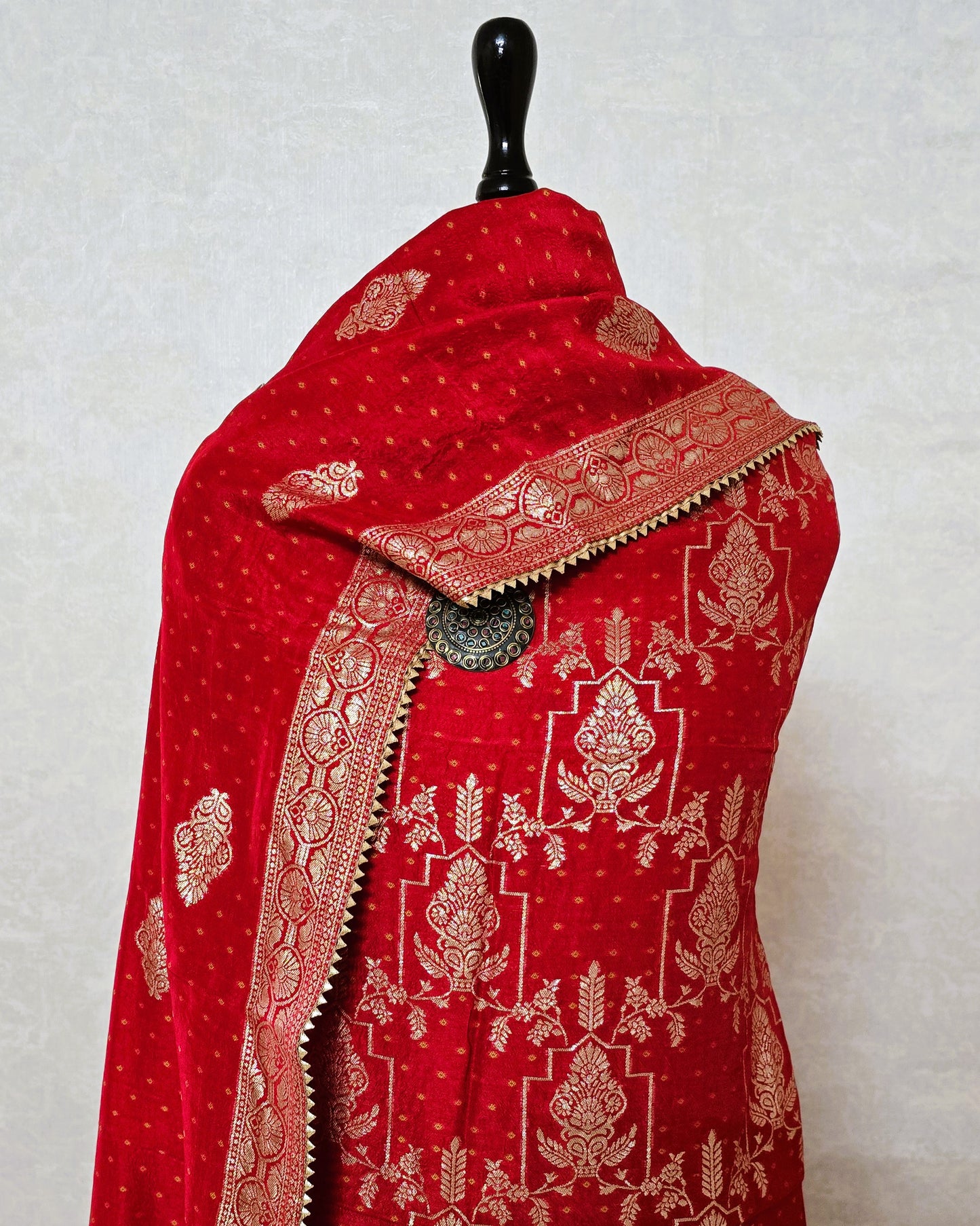 Red Banarasi Dola Silk Suit Set with Dola Silk Dupatta