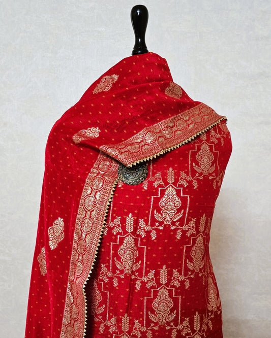 Red Banarasi Dola Silk Suit Set with Dola Silk Dupatta