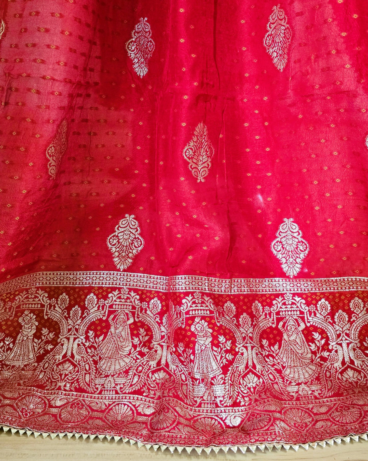 Red Banarasi Dola Silk Suit Set with Dola Silk Dupatta