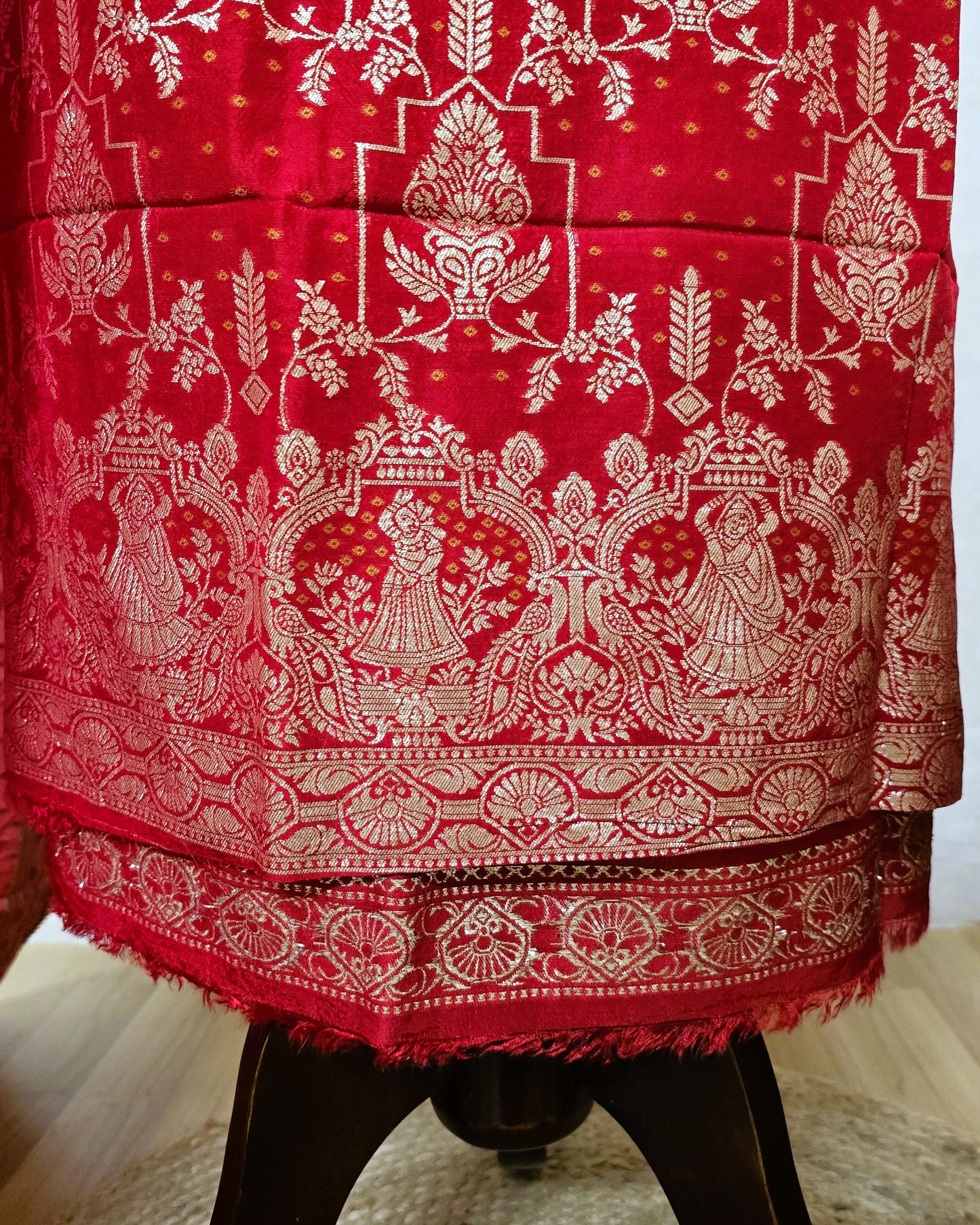 Red Banarasi Dola Silk Suit Set with Dola Silk Dupatta