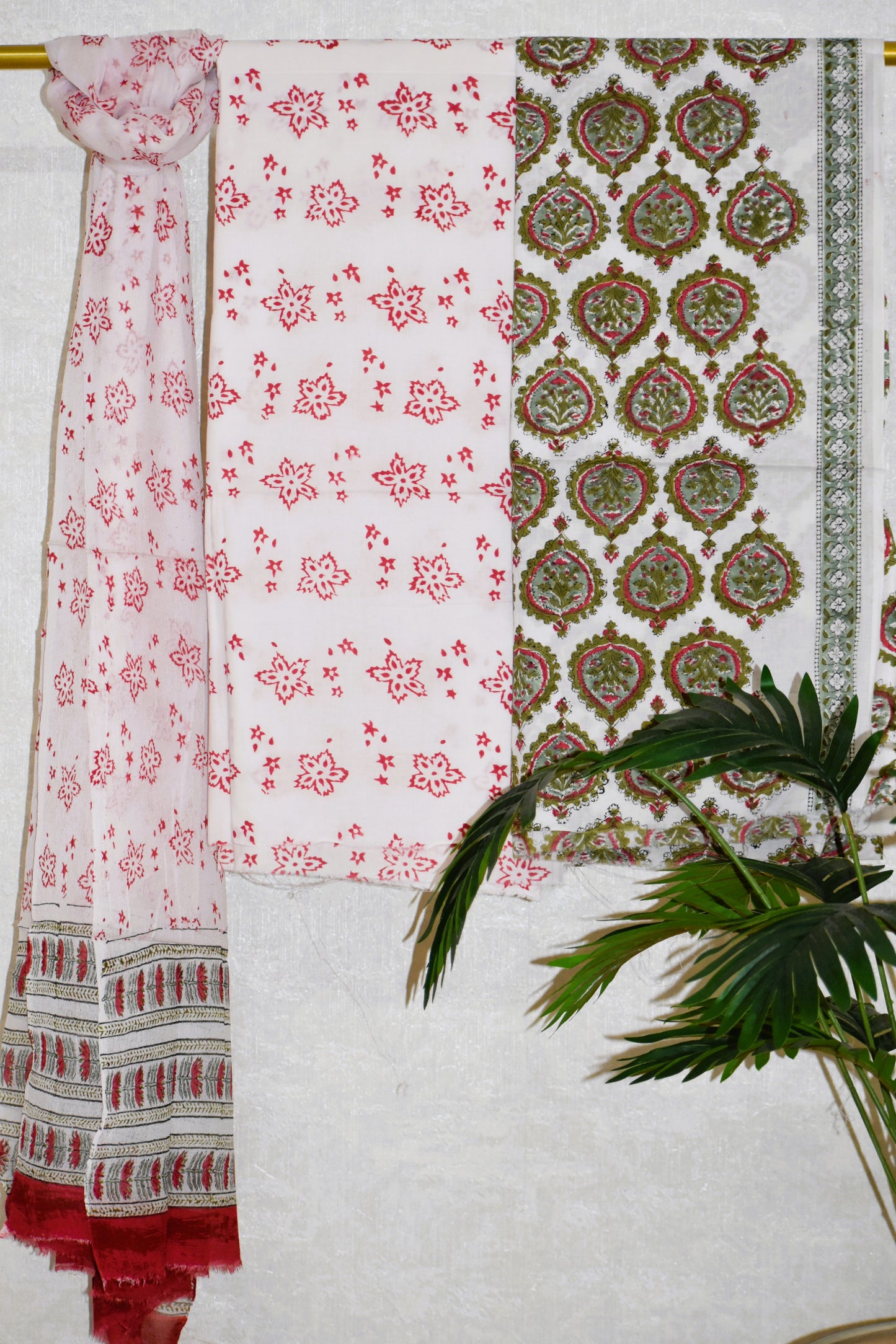 FLoral Spade Hand Block Printed Cotton Suit With Pure Chiffon Dupatta