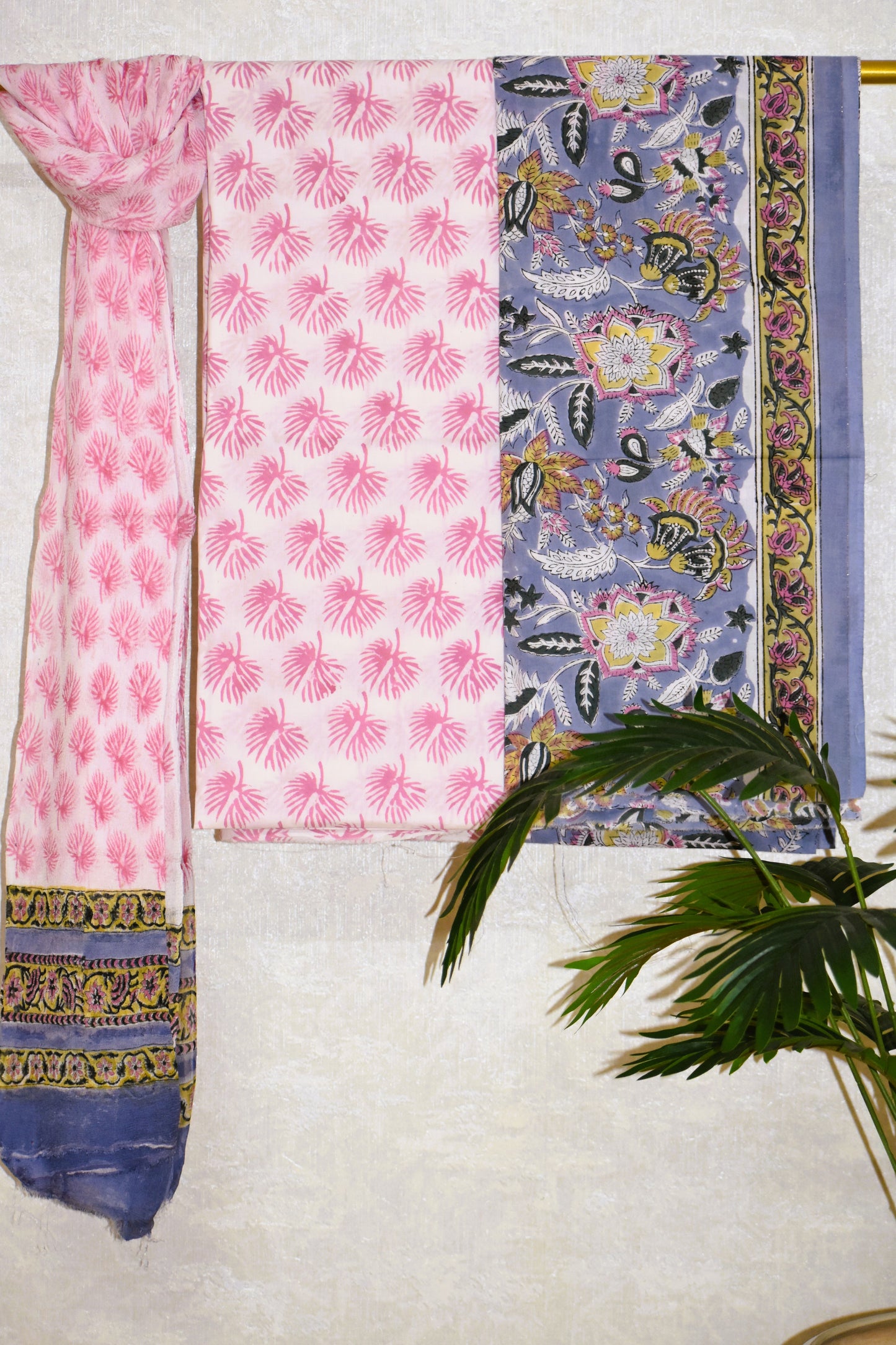 Floral Hand Block Printed Cotton Suit With Pure Chiffon Dupatta