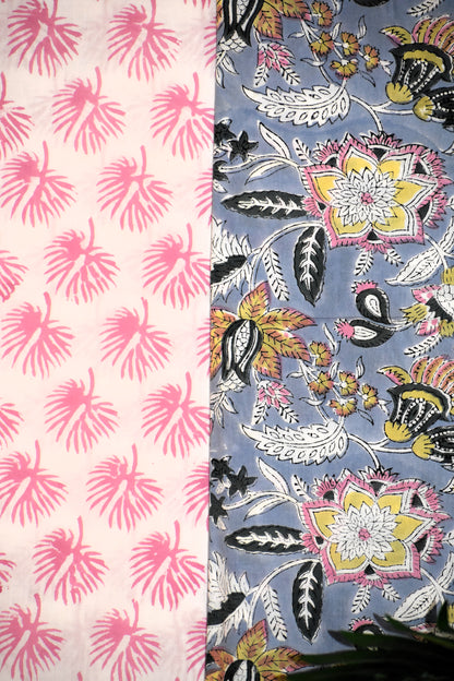 Floral Hand Block Printed Cotton Suit With Pure Chiffon Dupatta