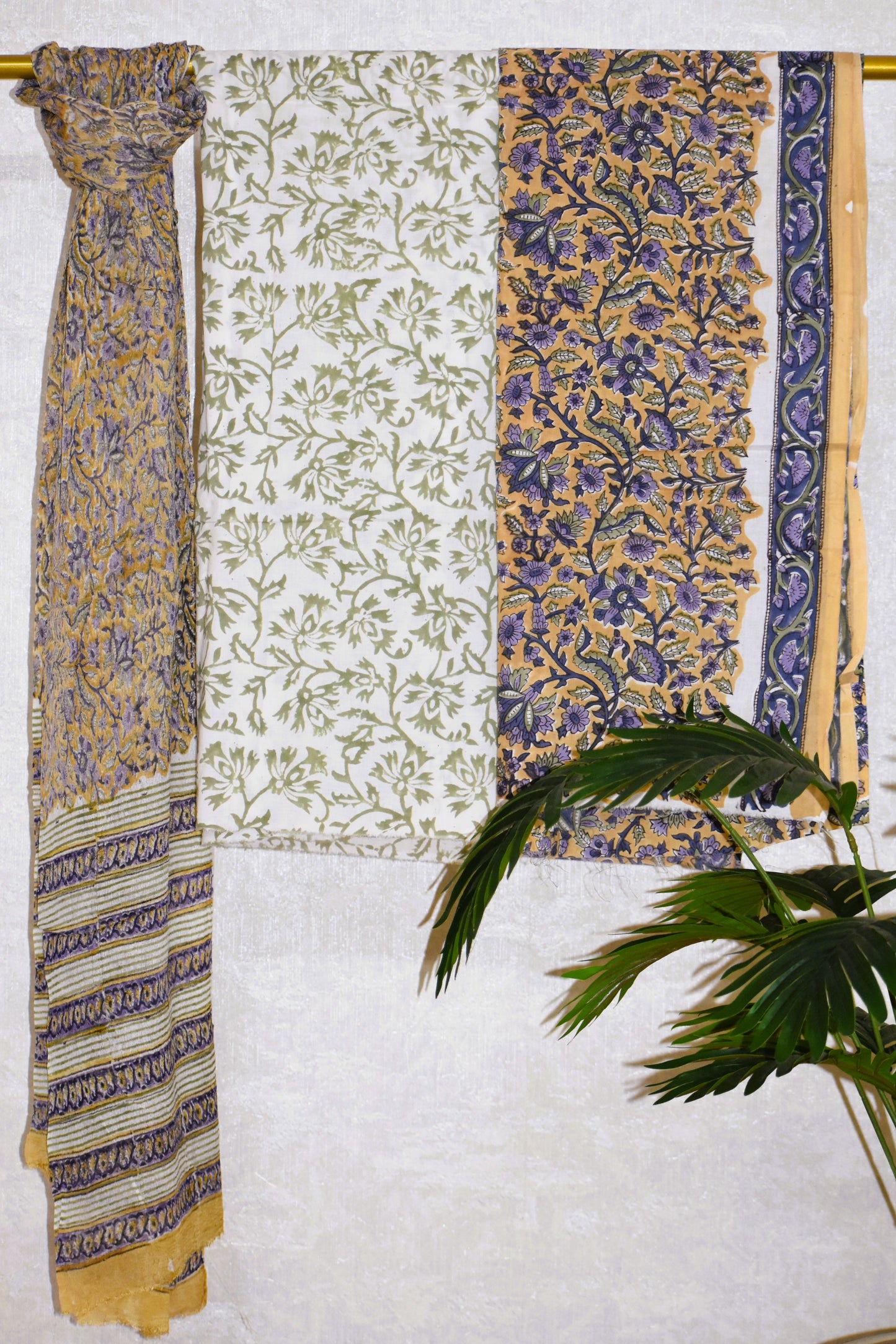 Floral Hand Block Printed Cotton Suit With Pure Chiffon Dupatta