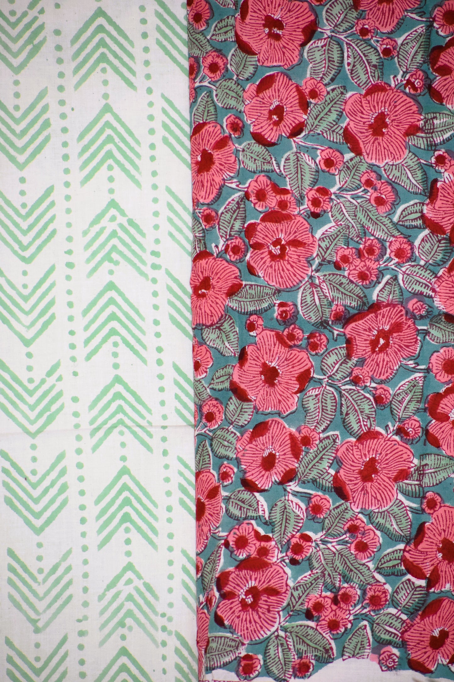 Floral Hand Block Printed Cotton Suit With Pure Chiffon Dupatta