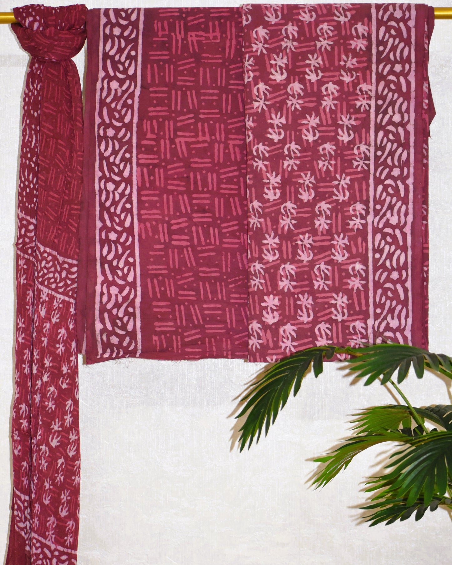 Hand Block Printed Cotton Suit With Pure Chiffon Dupatta