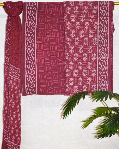 Hand Block Printed Cotton Suit With Pure Chiffon Dupatta