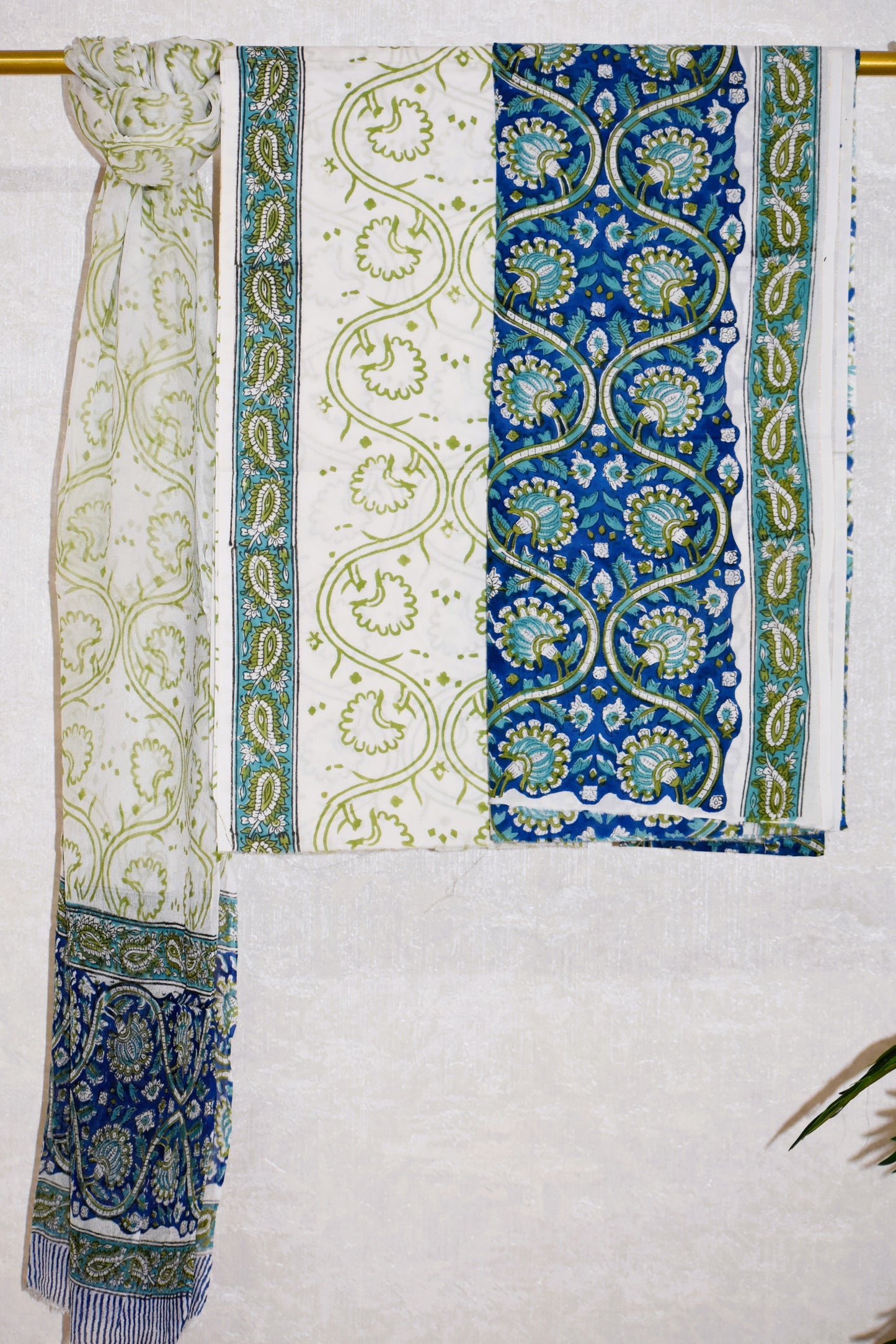 Ink Blue Floral Block Printed Cotton Suit With All-over Buti and Pure Chiffon Dupatta