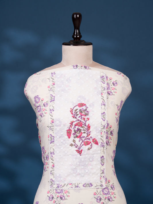 Hand Block Printed Cotton Suit with Elegant Neckwork and Printed Kota Doria Dupatta