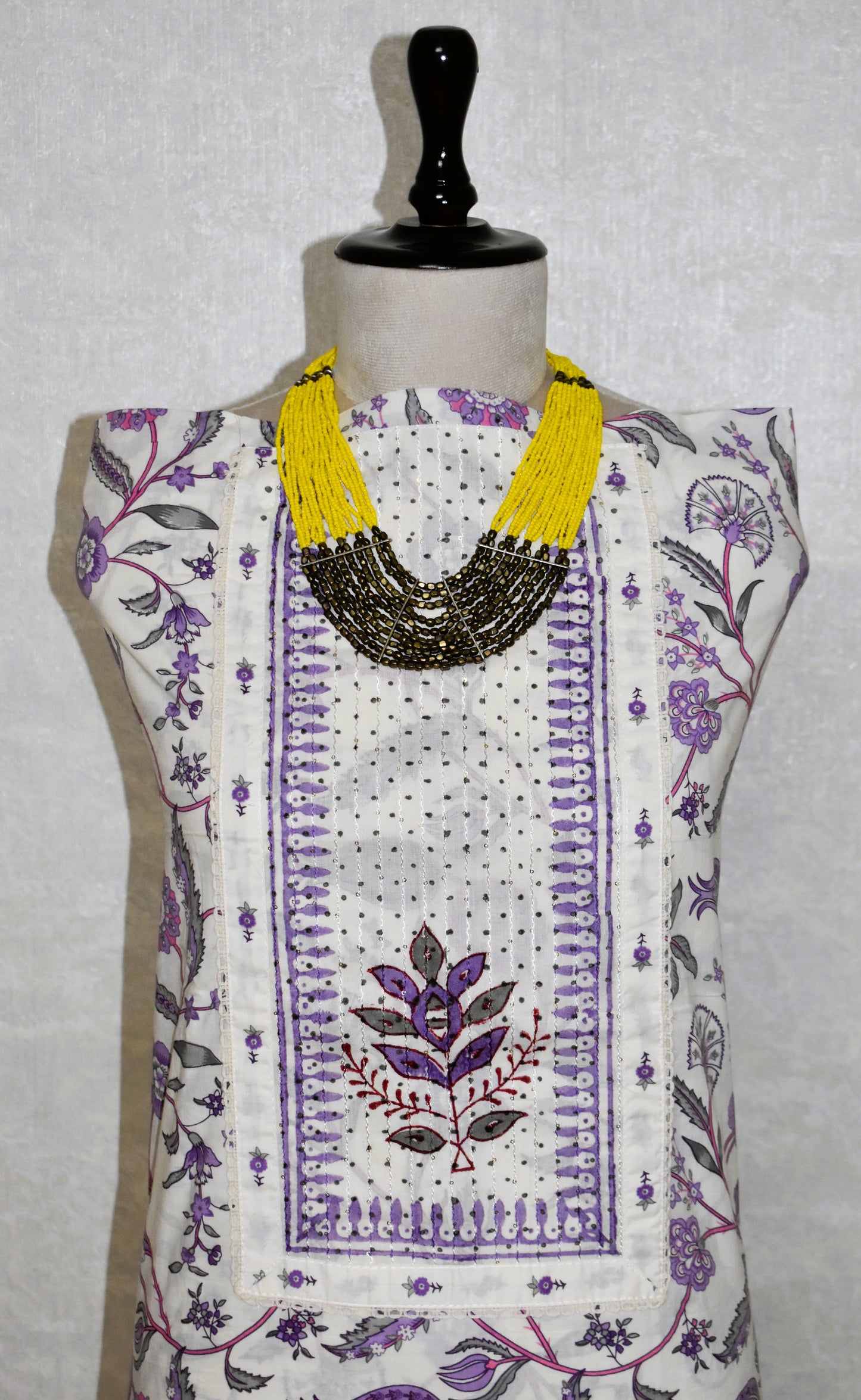 Hand Block Printed Cotton Suit with Elegant Neckwork and Soft Malmal Dupatta