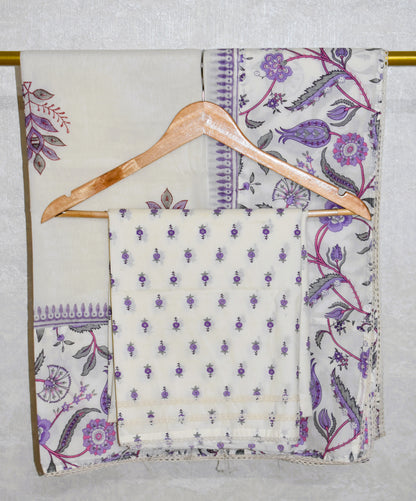 Hand Block Printed Cotton Suit with Elegant Neckwork and Soft Malmal Dupatta