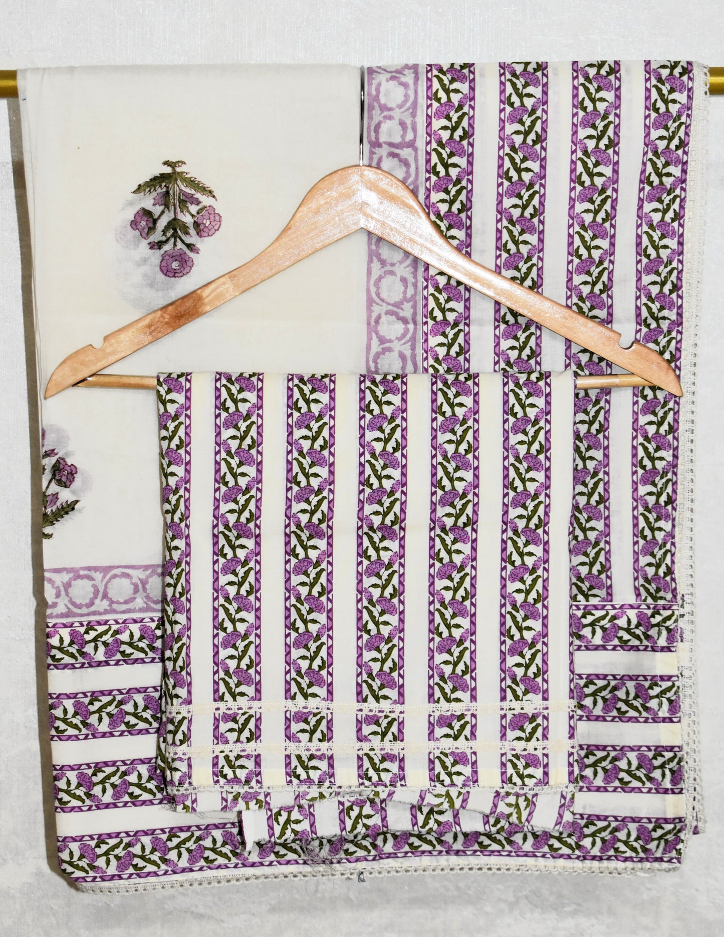 Hand Block Printed Cotton Suit with Elegant Neckwork and Soft Malmal Dupatta