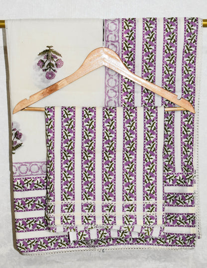 Hand Block Printed Cotton Suit with Elegant Neckwork and Soft Malmal Dupatta