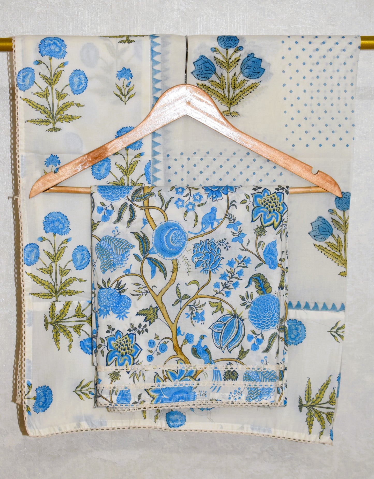 Hand Block Printed Cotton Suit with Elegant Neckwork and Soft Malmal Dupatta