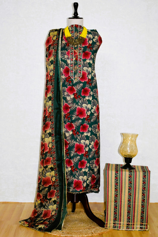 Hand Block Printed Cotton Suit with Elegant Neckwork and Soft Malmal Dupatta