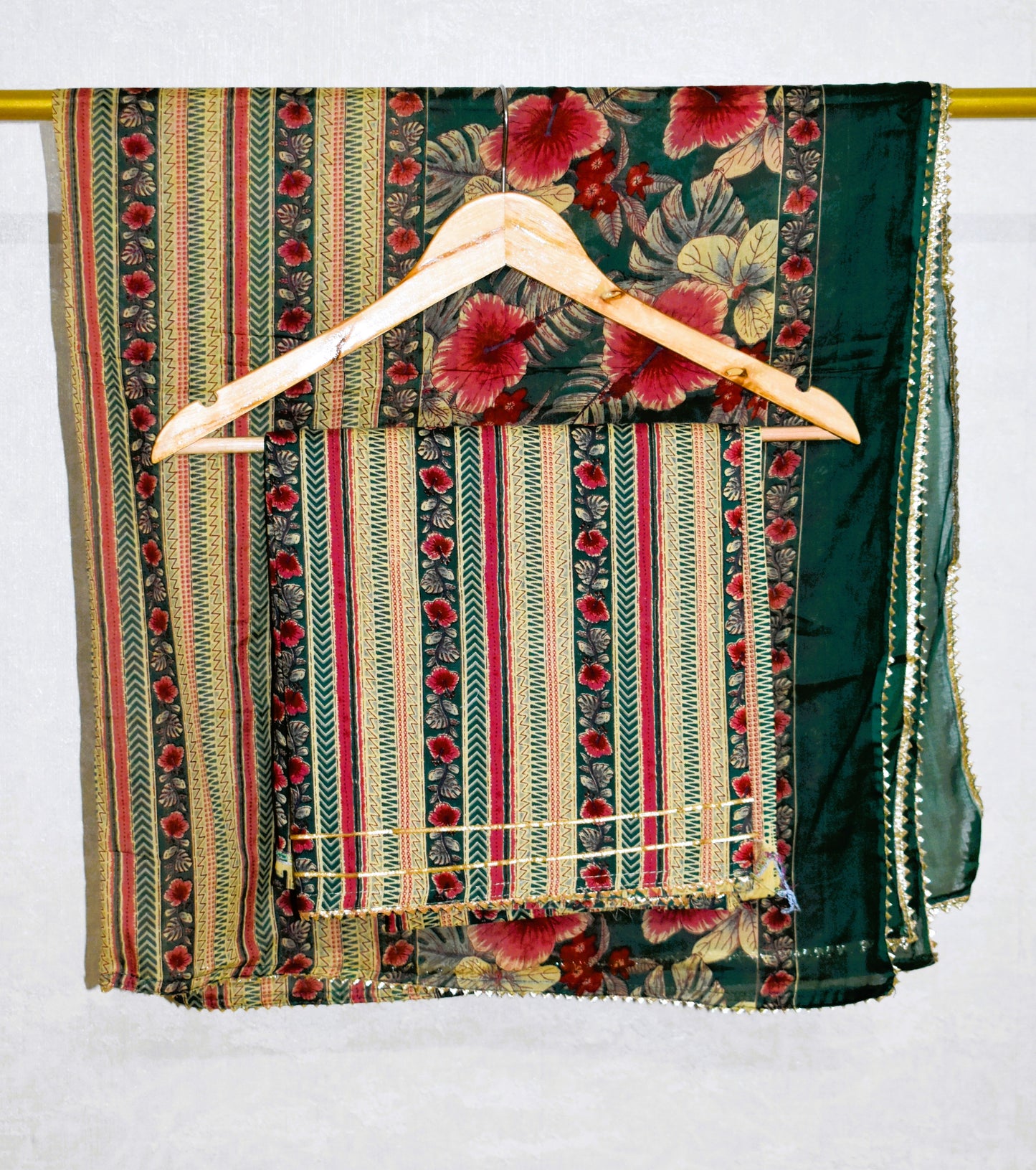 Hand Block Printed Cotton Suit with Elegant Neckwork and Soft Malmal Dupatta