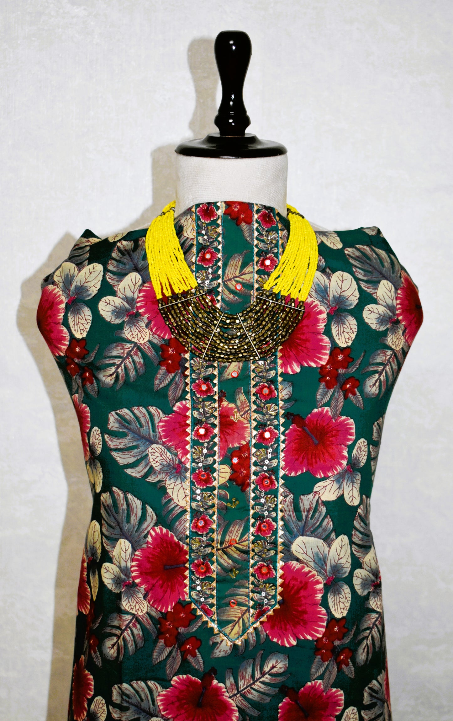 Hand Block Printed Cotton Suit with Elegant Neckwork and Soft Malmal Dupatta