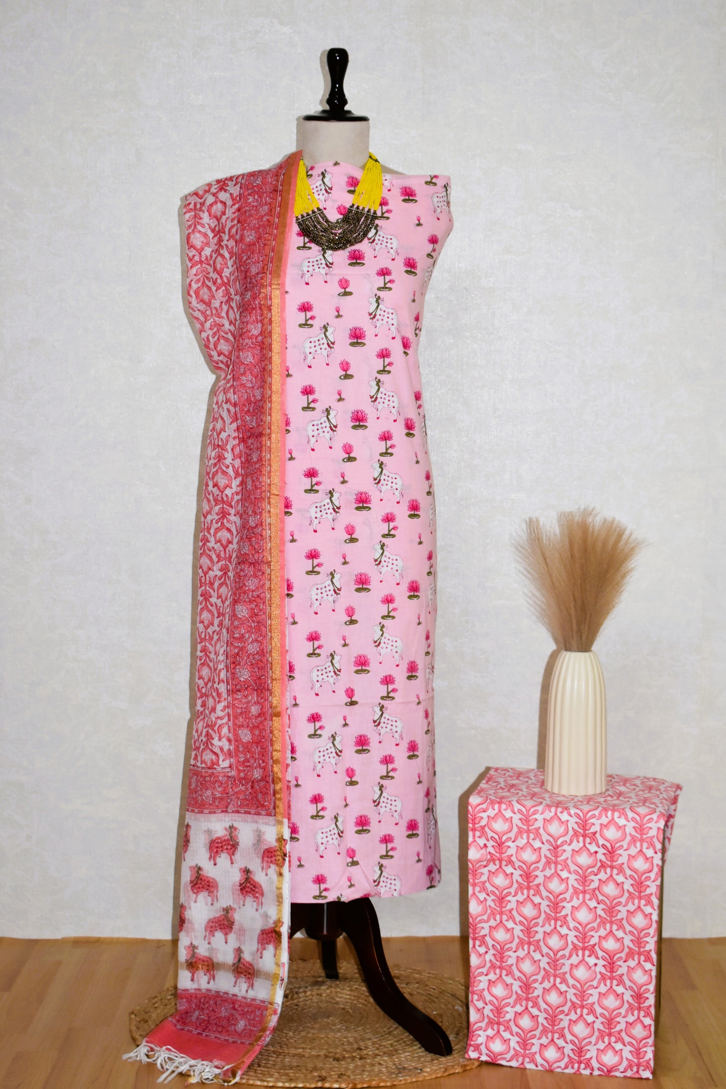 PICHWAI Jaipuri Printed Cotton Suit with Kota Doria Dupatta