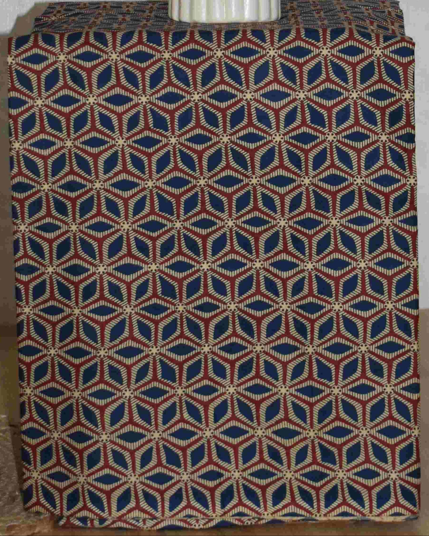 Blue AJRAK Printed Unstitched Cotton Suit Set with Kota Doria Dupatta