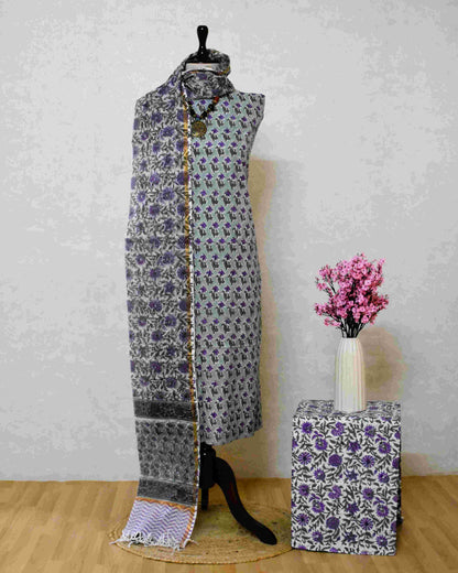 All-over Small Floral Buti Hand Block Printed Cotton Suit With Kota Doria  Dupatta