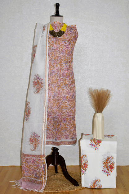 Hand Block Printed Kota Doria (3pc) Suit