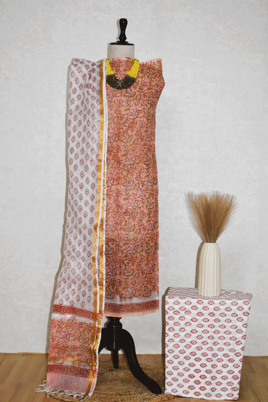 Hand Block Printed Kota Doria (3pc) Suit