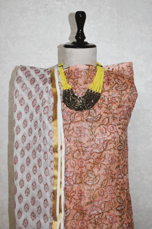 Hand Block Printed Kota Doria (3pc) Suit