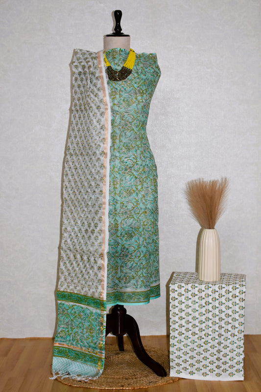 Hand Block Printed Kota Doria (3pc) Suit